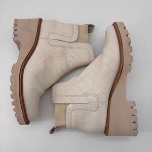 Dolce Vita Huey H2O Cream Ivory Croc Leather Block Heel Chelsea Ankle Boots 6.5